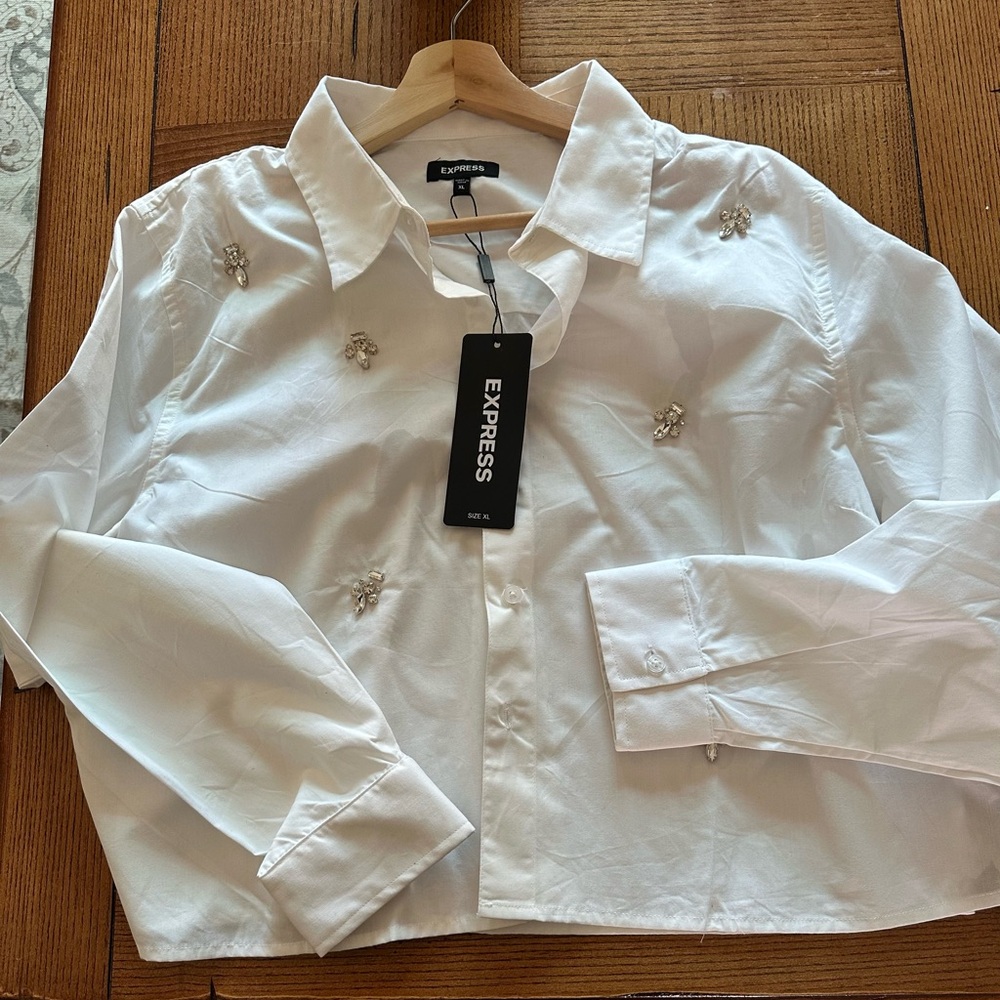 Express White Dress Shirt with Embellishments - Picture 1 of 4